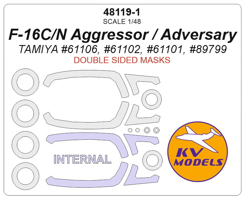 KV Models KV48119-1 F-16C / F-16N Aggressor Canopy & Wheel Masks 1:48