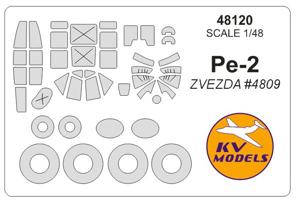 KV Models KV48120 1:48 Petlyakov Pe-2 wheels and canopy frame paint masks