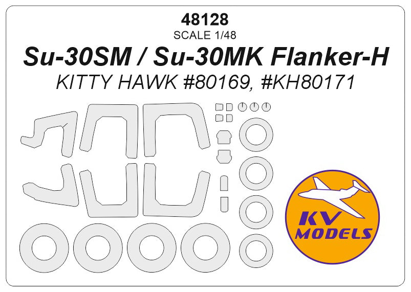 KV Models KV48128 Sukhoi Su-30SM/MK Flanker-H Canopy & Wheel Masks 1:48