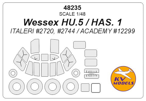 KV Models KV48235 Westland Wessex HU.5 / HAS.1 Canopy & Wheel Masks 1:48