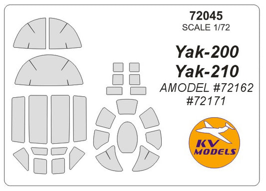 KV Models KV72045 1:72 Yakovlev Yak-200 wheels and canopy frame paint masks