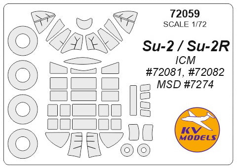 KV Models KV72059 1:72 Sukhoi Su-2 wheels and canopy frame paint masks