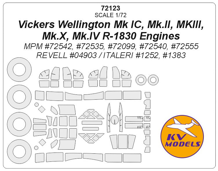 KV Models KV72123 1:72 Vickers Wellington wheels and canopy frame paint masks