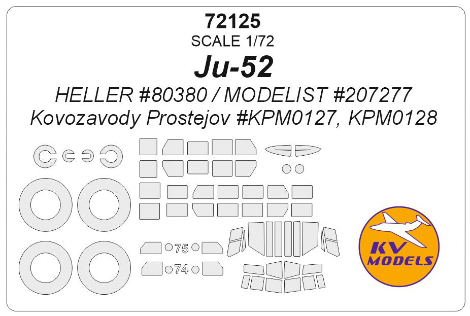 KV Models KV72125 1:72 Junkers Ju-52 wheels and canopy frame paint masks