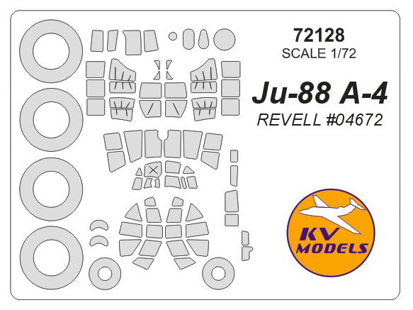 KV Models KV72128 1:72 Junkers Ju-88 A-4 wheels and canopy frame paint masks