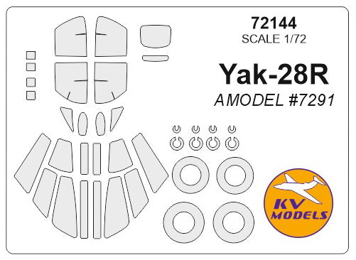 KV Models KV72144 1:72 Yakovlev Yak-28R wheels and canopy frame paint masks
