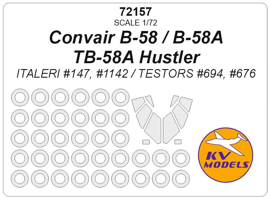 KV Models KV72157 Convair B-58/A / TB-58A Hustler Canopy & Wheel Masks 1:72