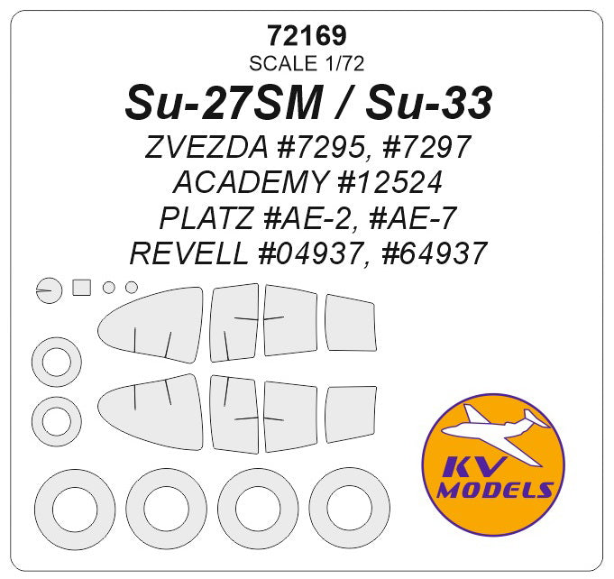 KV Models KV72169 1:72 Sukhoi Su-27SM & Su-33 wheels & canopy frame paint masks