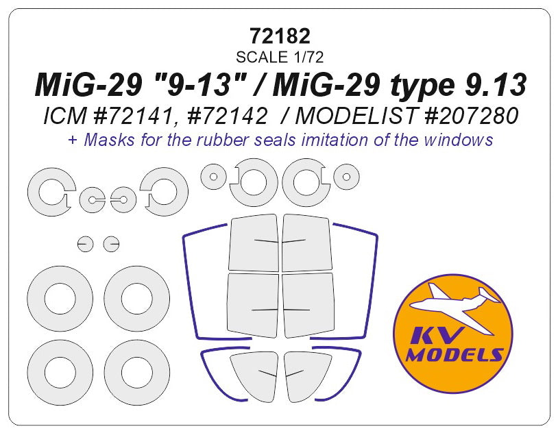 KV Models KV72182 1:72 Mikoyan MiG-29 "9-13" wheels and canopy frame paint masks