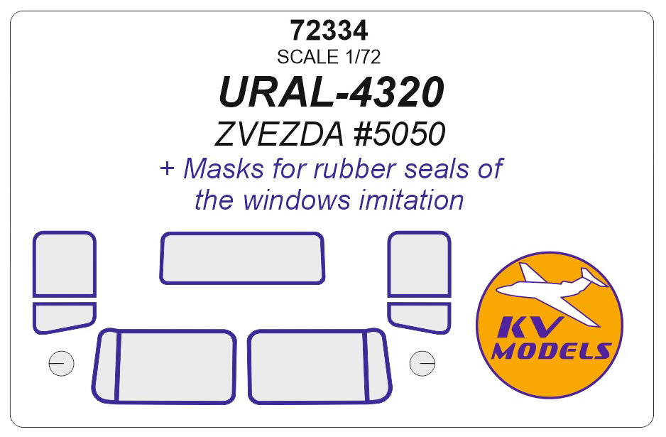 KV Models KV72334 1:72 Ural-4320 masks for rubber seals of the windows imitation