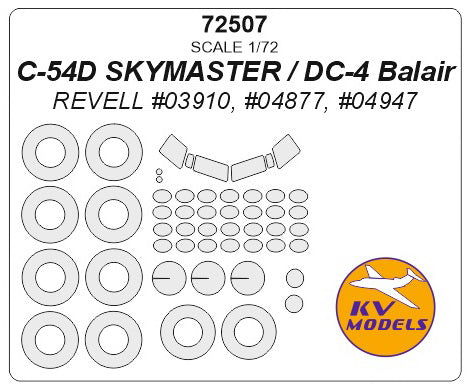KV Models KV72507 Douglas C-54D Skymaster / DC-4 Canopy & Wheel Masks 1:72