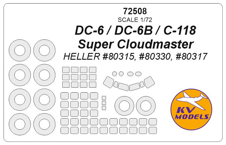 KV Models KV72508 1:72 Douglas DC-6 wheels and canopy frame paint masks