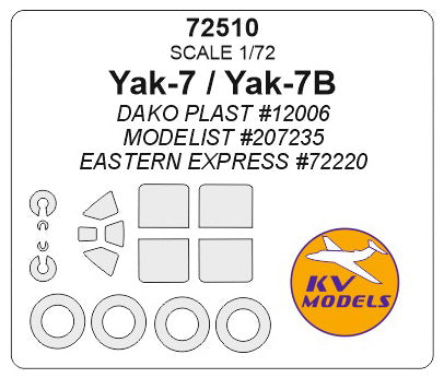 KV Models KV72510 1:72 Yakovlev Yak-7 wheels and canopy frame paint masks