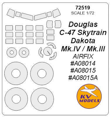 KV Models KV72519 Douglas C-47 Skytrain / Dakota Canopy & Wheel Masks 1:72