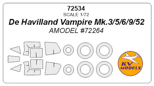 KV Models KV72534 1:72 de Havilland Vampire wheels and canopy frame paint masks