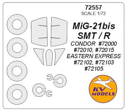 KV Models KV72557 1:72 Mikoyan MiG-21 wheels and canopy frame paint masks