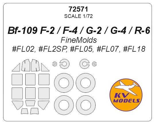 KV Models KV72571 Bf-109F/G-2/G-4/R-6 Canopy & Wheel Paint Masks 1:72