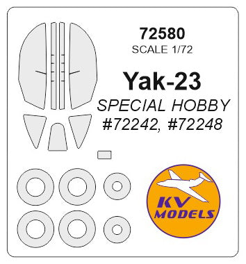 KV Models KV72580 1:72 Yakovlev Yak-23 wheels and canopy frame paint masks