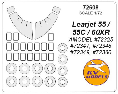 KV Models KV72608 Gates Learjet 55/55C/60XR Canopy & Wheel Masks 1:72