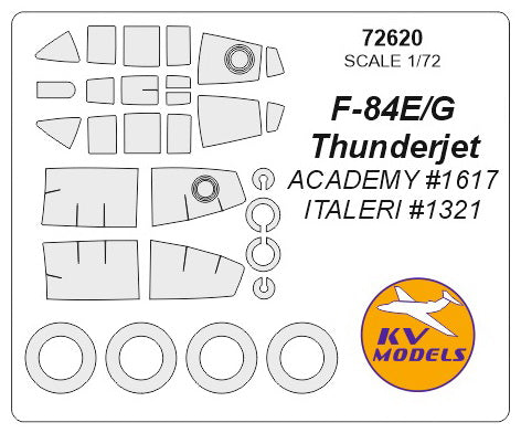 KV Models KV72620 Republic F-84E/G Thunderjet Canopy & Wheel Masks 1:72