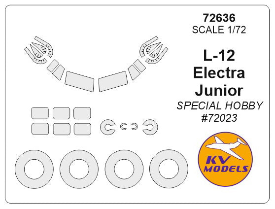 KV Models KV72636 Lockheed L-12 Electra Junior Canopy & Wheel Masks 1:72
