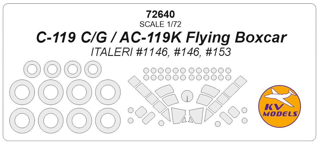 KV Models KV72640 Fairchild C-119 Flying Boxcar Canopy & Wheel Masks 1:72