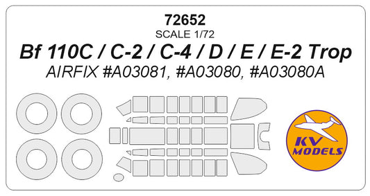 KV Models KV72652 1:72 Messerschmitt Bf-110 wheels and canopy frame paint masks
