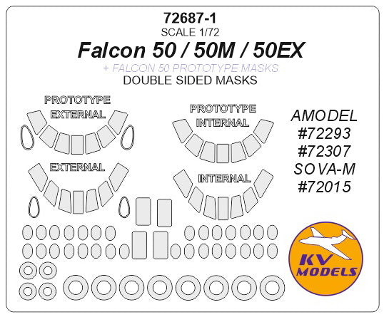 KV Models KV72687-1 Falcon 50/50EX/50M Double-Sided Masks 1:72