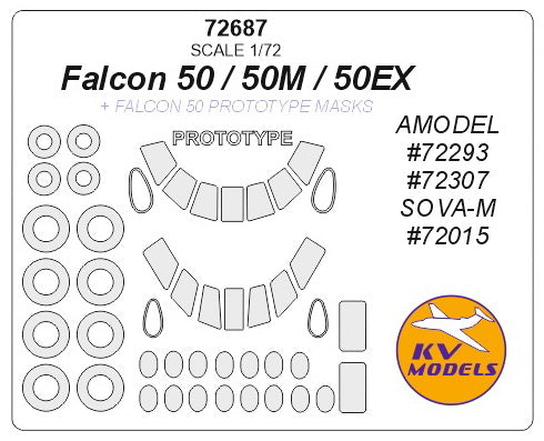 KV Models KV72687 Falcon 50/50EX/50M Canopy & Wheel Masks 1:72