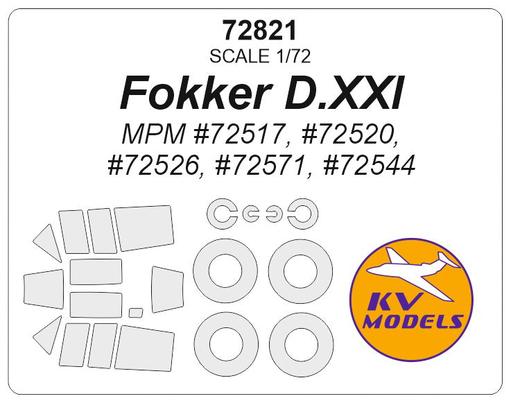 KV Models KV72821 1:72 Fokker D.XXI + masks for wheels