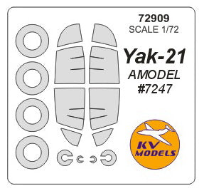 KV Models KV72909 1:72 Yakovlev Yak-21 wheels and canopy frame paint masks