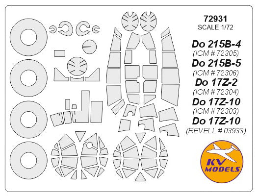 KV Models KV72931 1:72 Dornier Do-215B & Do 17Z wheels & canopy masks