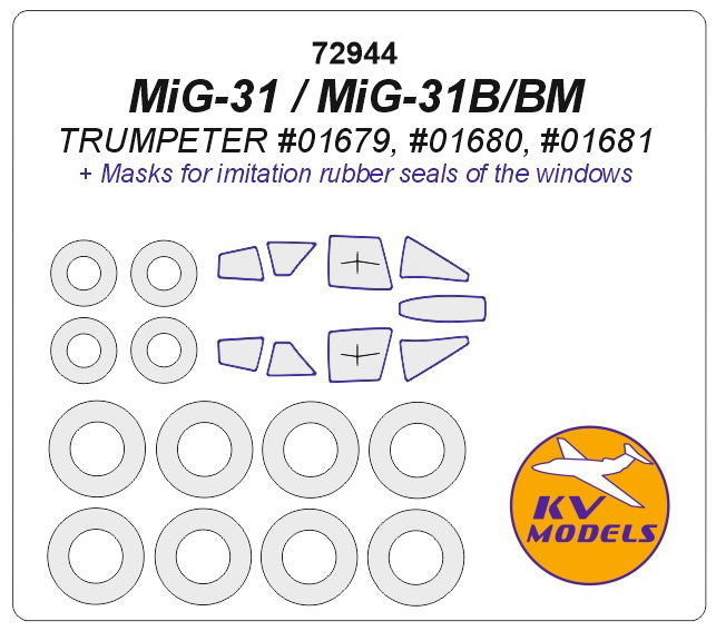 KV Models KV72944 1:72 Mikoyan MiG-31 wheels and canopy frame paint masks
