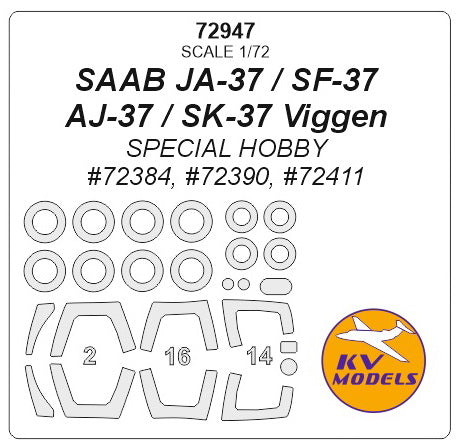 KV Models KV72947 1:72 Saab JA-37 Viggen wheels and canopy frame paint masks