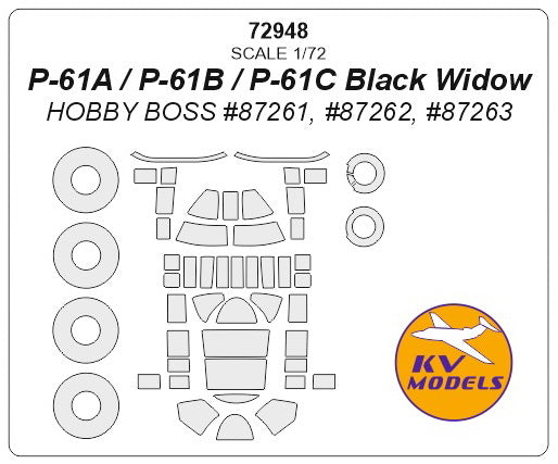 KV Models KV72948 1:72 Northrop P-61 Black Widow wheels & canopy masks