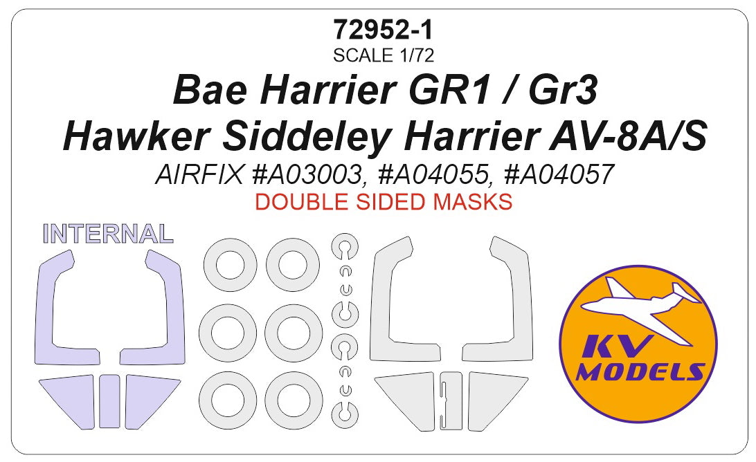 KV Models KV72952-1 Harrier GR1/GR3/AV-8A Wheels & Canopy Masks 1:72