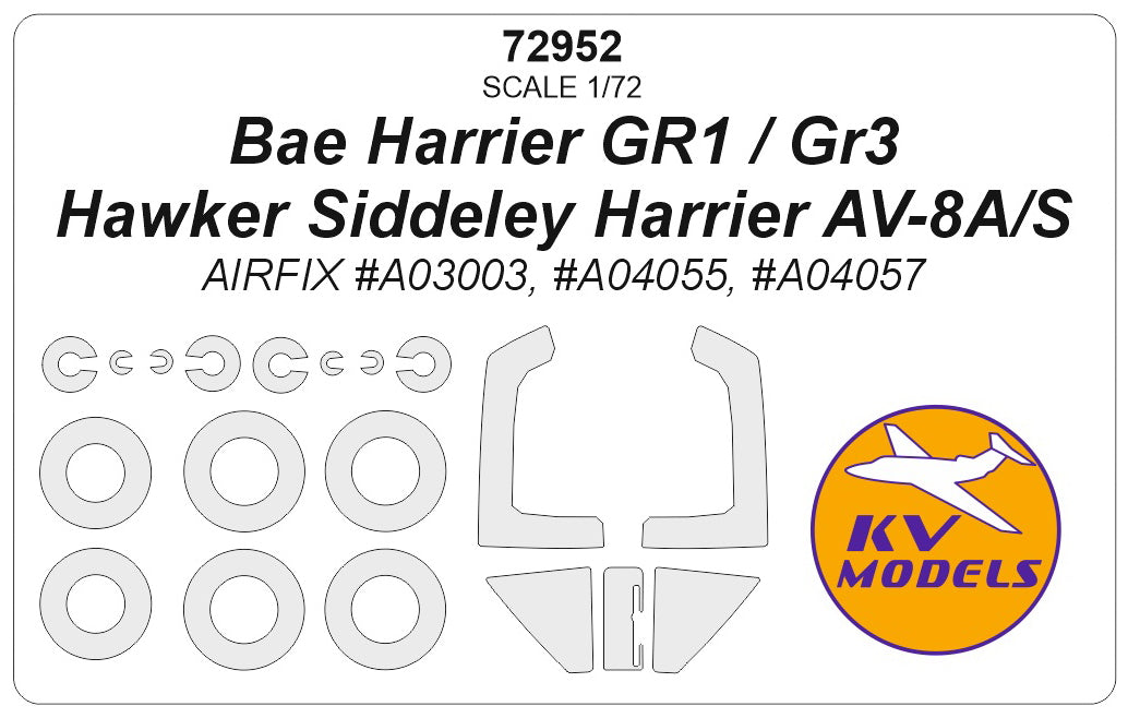 KV Models KV72952 Harrier GR1/GR3/AV-8A Wheels & Canopy Masks 1:72