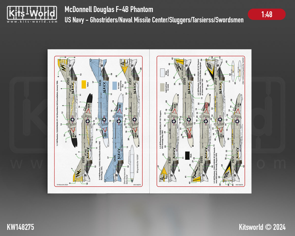 Kits-World KW148275 F-4B Phantom VF-142 Ghostriders USS Constell 1:48