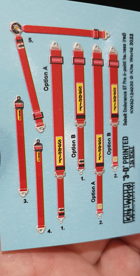 Kits-World KW3D124030 1:24 Sabelt Endurance GT PRO 6-Point Harness 'Red'.