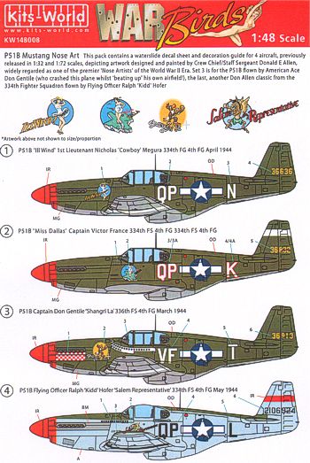 Kits-World KW148008 1:48 North-American P-51B Mustang 4th FG Nose Art