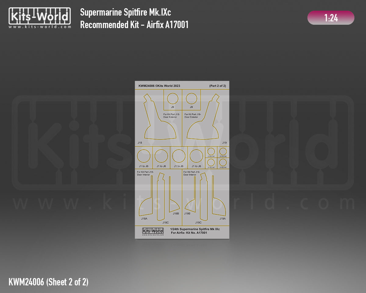 Kits-World KWM124006 1:24 Supermarine Spitfire Mk.IXc Canopy and Wheel Mask