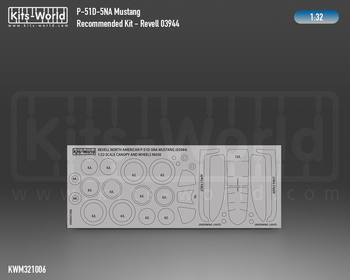 Kits-World KWM321006 P-51D-5NA Mustang Wheel/Canopy Masks 1:32