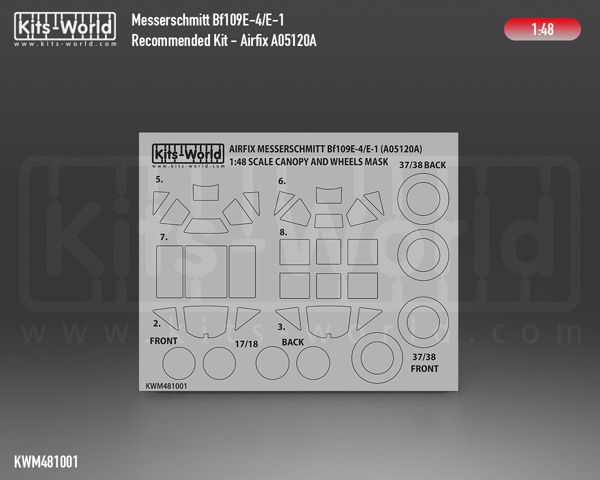 Kits-World KWM481001 Bf-109E Wheel/Canopy Paint Masks 1:48