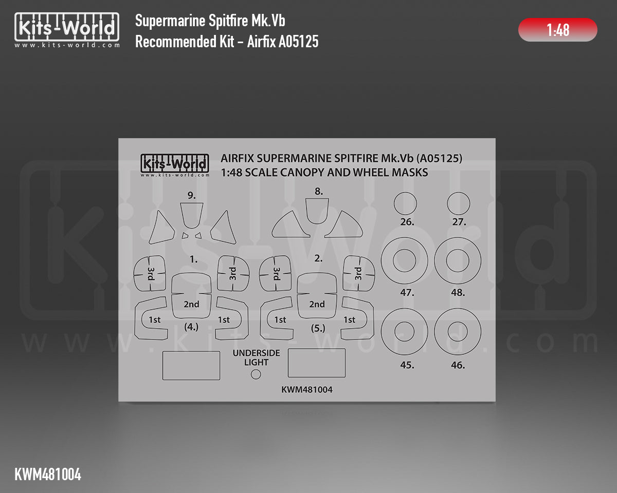 Kits-World KWM481004 Spitfire Mk.Vb Wheel/Canopy Paint Masks 1:48