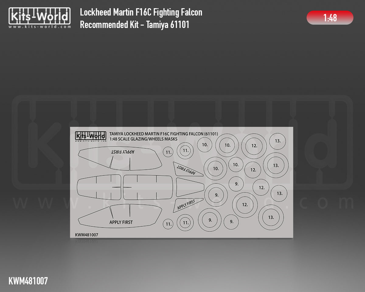 Kits-World KWM481007 F-16C Fighting Falcon Wheel/Canopy Masks 1:48