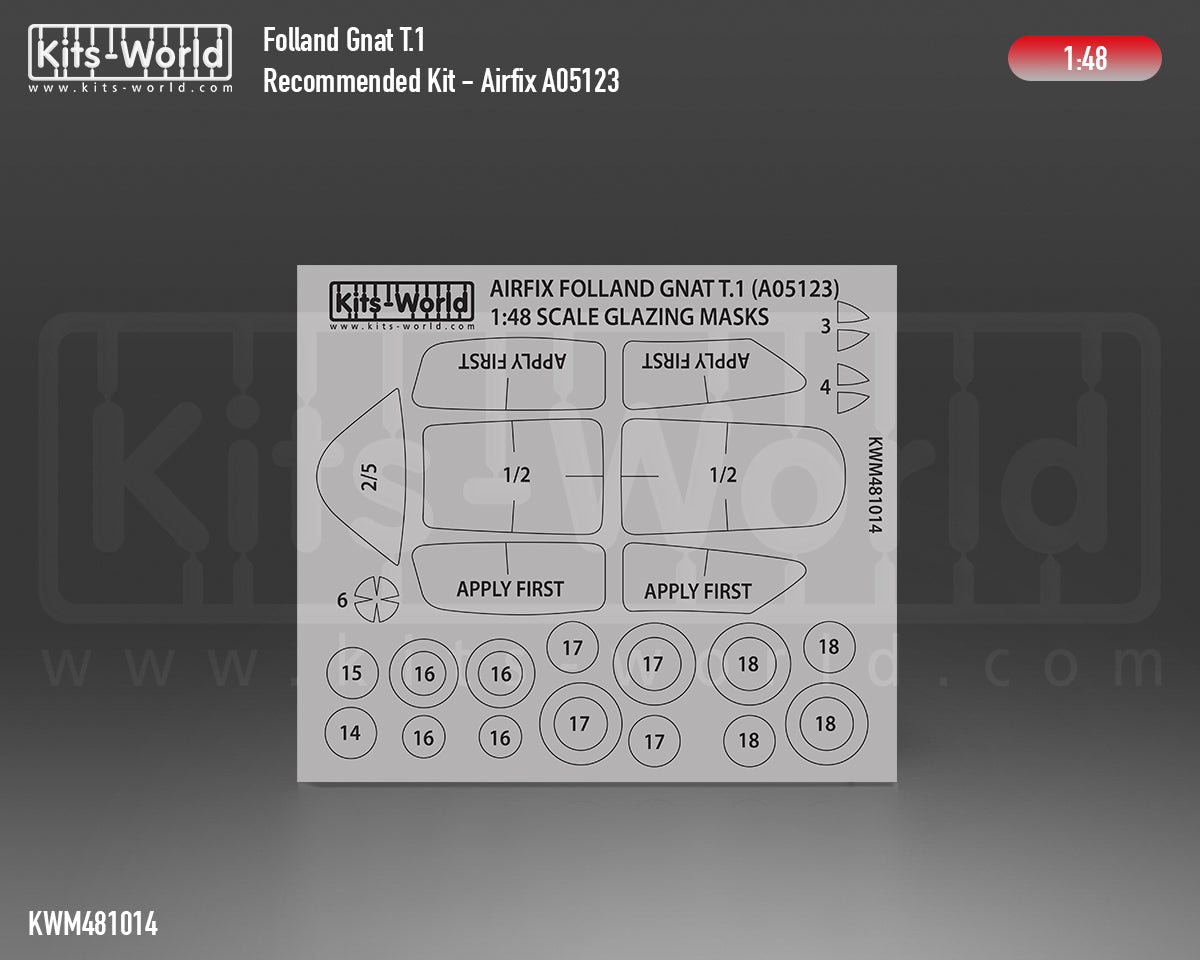 Kits-World KWM481014 1:48 Folland Gnat T.1 wheels and canopy frame paint mask