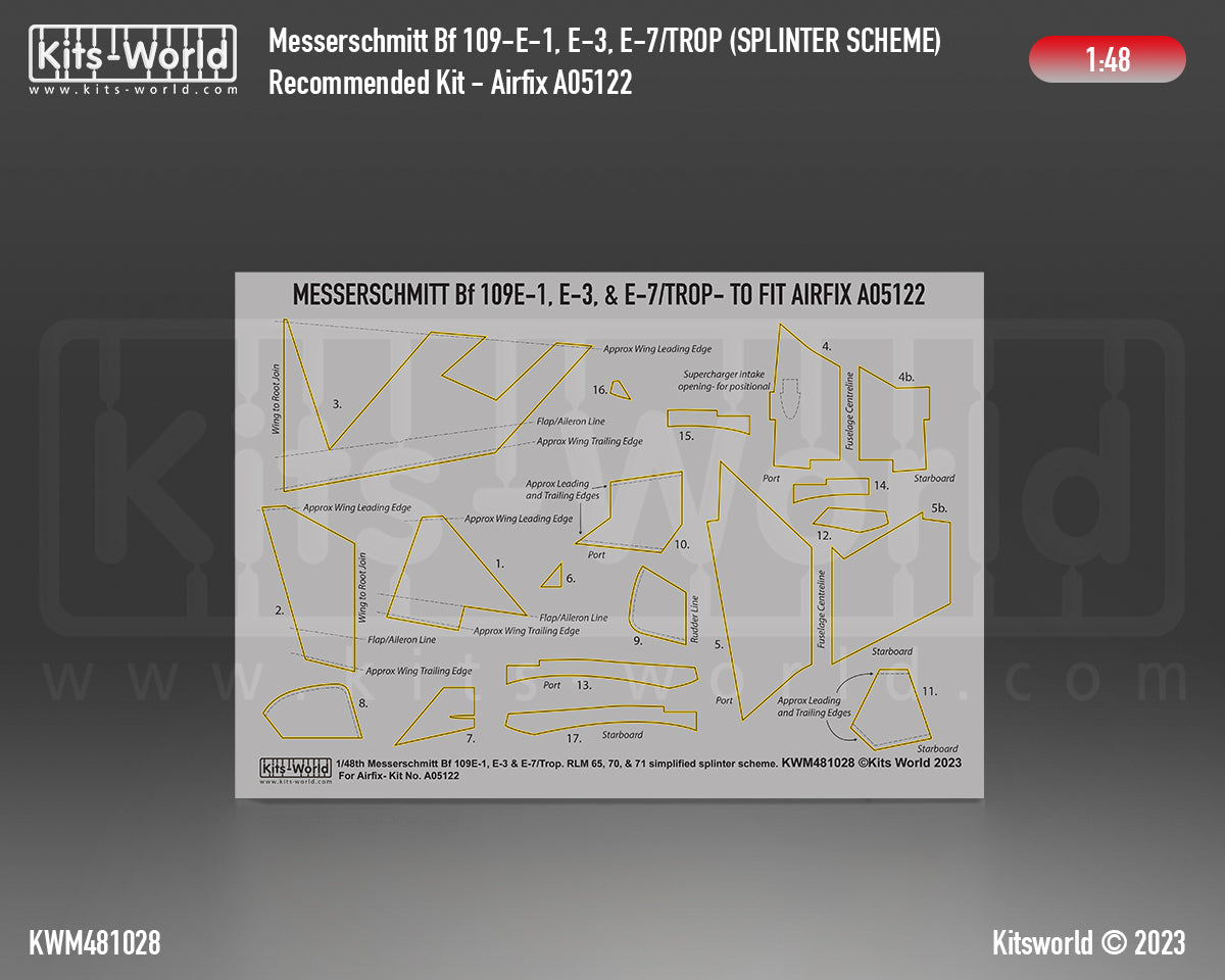 Kits-World KWM481028 1:48 Messerschmitt Bf-109E-1, Bf-109E-3, Bf-109E-7