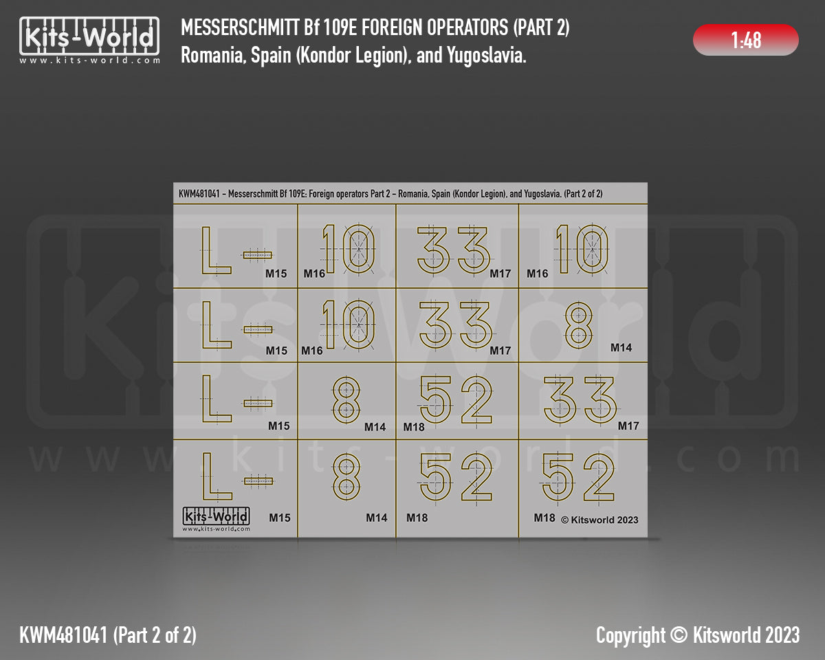 Kits-World KWM481041 Bf-109E Foreign Operators Stencil Masks 1:48