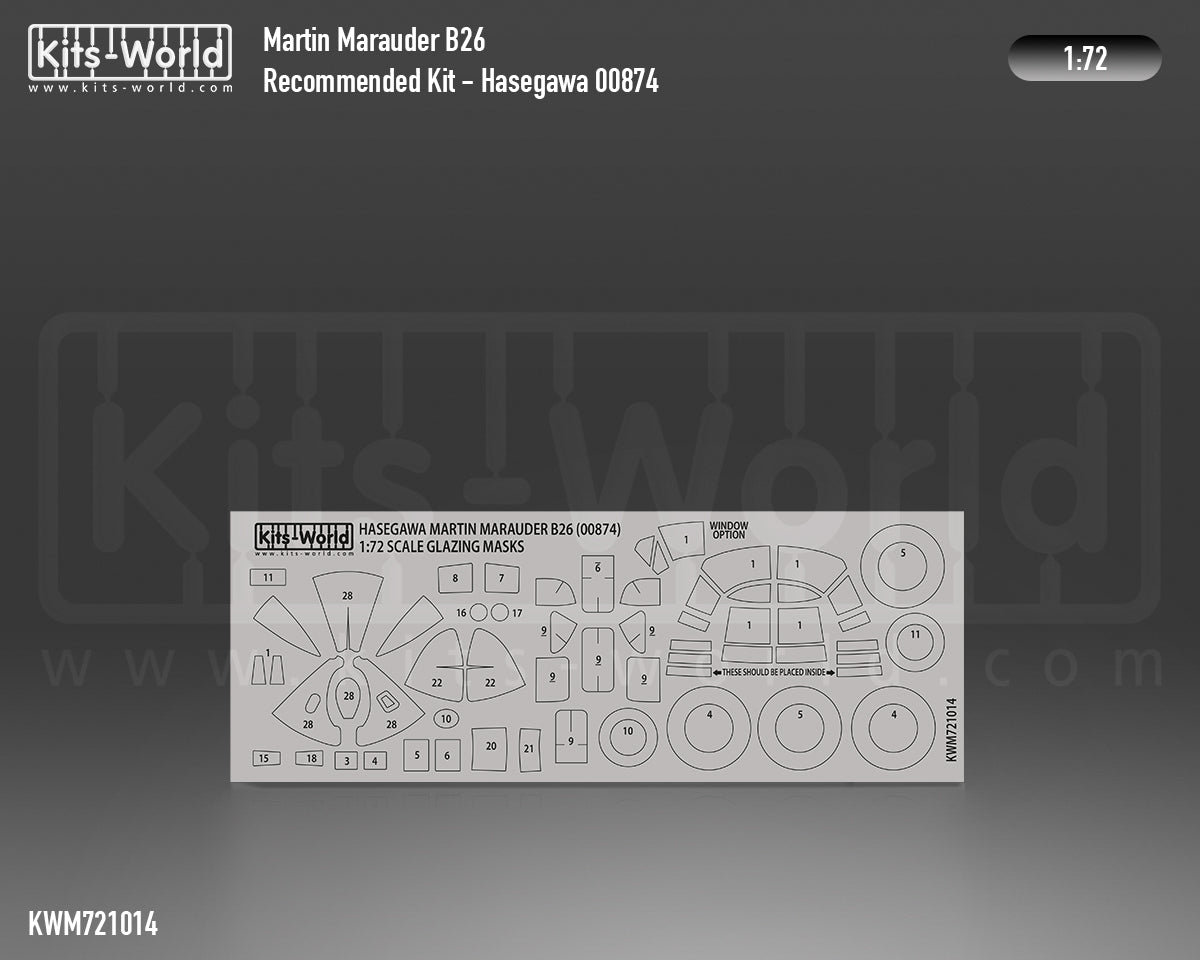 Kits-World KWM721014 1:72 Martin B-26B/C Marauder wheels & canopy mask