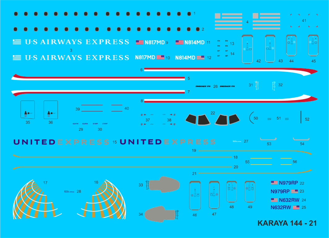 Karaya KY144-21 1:144 Embraer 170 US Airways/United Express